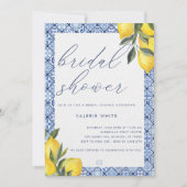 Blue Tegel Lemon Bridal Shower Invitation Kaart (Voorkant)