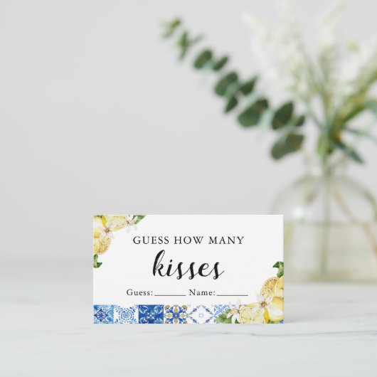 Blue Tegel Lemon Hoeveel Kisses Vrijgezellenfeest  Plaatskaartje (Staand voorkant)