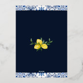 Blue Tegel Lemon Italiaans Mediterraan Huwelijk Folie Uitnodiging (Achterkant)