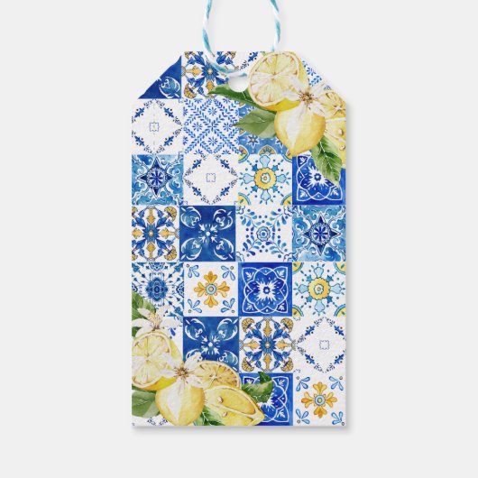 Blue Tegel Lemon Italiaans Vrijgezellenfeest Favor Cadeaulabel (Achterkant)