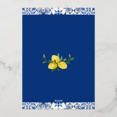 Blue Tegel Lemon Mediterraan Italiaans Huwelijk Folie Uitnodiging (Achterkant)