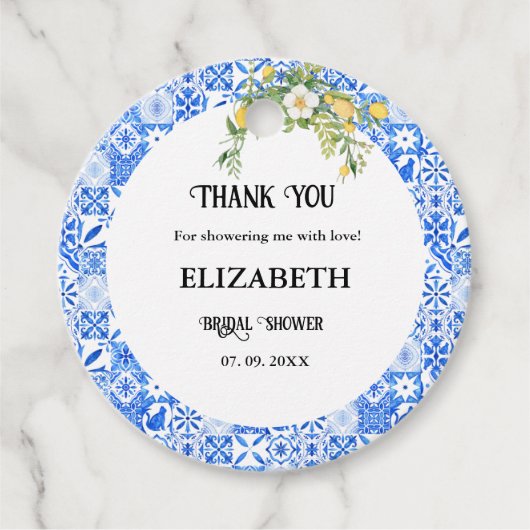 Blue tegel Lemon Vrijgezellenfeest Dank u Bedankjes Labels (Voorkant)