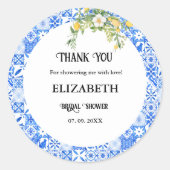 Blue tegel Lemon Vrijgezellenfeest Dank u Ronde Sticker (Voorkant)