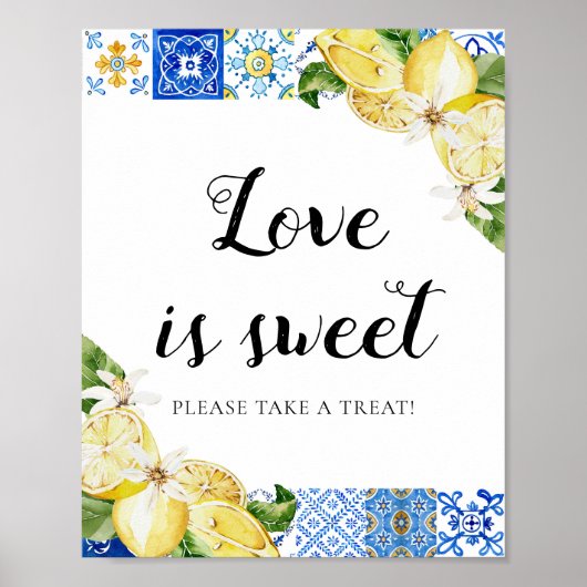 Blue Tegel Lemons Love is Sweet Treat Favor Sign Poster (Voorkant)