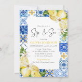 Blue Tegel Lemons Sip & See Baby shower Invitation Kaart (Voorkant)
