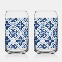 Blue tegel Mediterraan bierblikglas