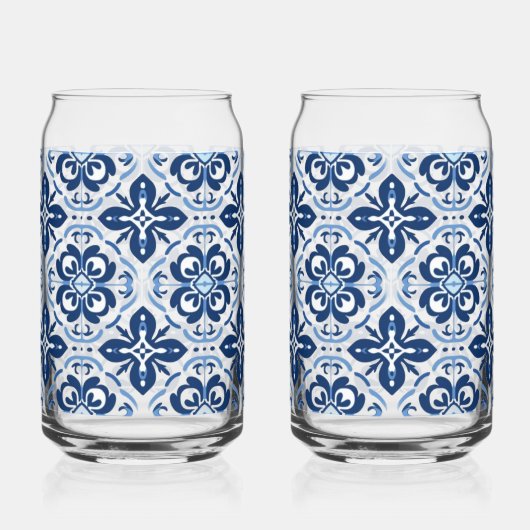 Blue tegel Mediterraan bierblikglas Blikvorm Glas (Links)