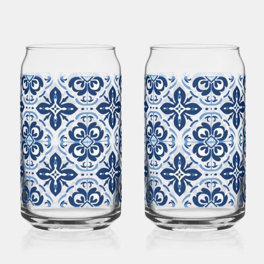 Blue tegel Mediterraan bierblikglas Blikvorm Glas (Achterkant)