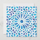Blue Tegel Moroccan Geometric Square Wedding Kaart (Achterkant)