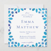 Blue Tegel Moroccan Geometric Square Wedding Kaart (Voorkant)