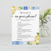 Blue Tegel Wat is er op je telefoon Vrijgezellenfe Kaart (Staand voorkant)