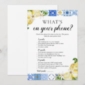 Blue Tegel Wat is er op je telefoon Vrijgezellenfe Kaart (Voorkant / Achterkant)