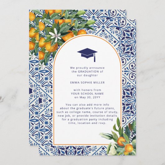 Blue tegels Afstuderen Aankondiging (Voorkant / Achterkant)