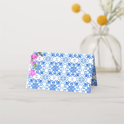 Blue Tegels Bougainvillea Mediterraan thema Plaatskaartje (Achterkant)