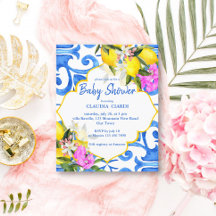 Blue tegels citroen baby shower budget uitnodiging