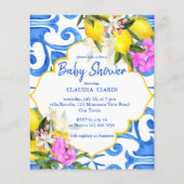 Blue tegels citroen baby shower budget uitnodiging (Voorkant)