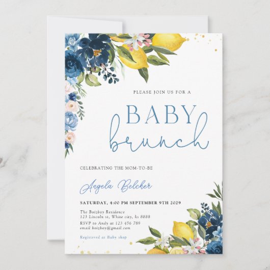 Blue Tegels Lemon Baby shower Invitation Kaart (Voorkant)