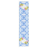 Blue tegels lemon Bougainvillea aangepast huwelijk Korte Tafelloper (Voorkant)