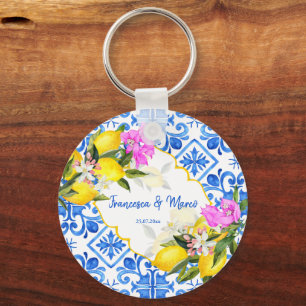 Blue tegels lemon Bougainvillea aangepast huwelijk Sleutelhanger