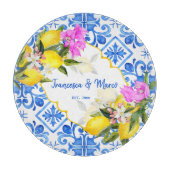 Blue tegels lemon Bougainvillea aangepast huwelijk Snijplank (Voorkant)