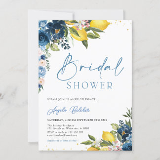 Blue Tegels Lemon Bridal Shower Invitation Kaart