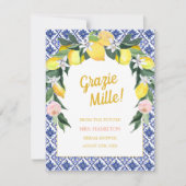 Blue Tegels Lemon Grazie Mille Vrijgezellenfeest Bedankkaart (Voorkant)
