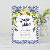 Blue Tegels Lemon Grazie Mille Vrijgezellenfeest Bedankkaart (Staand voorkant)