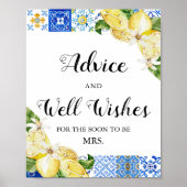 Blue Tegels Lemons Advies en Well Wishes Sign Poster (Voorkant)