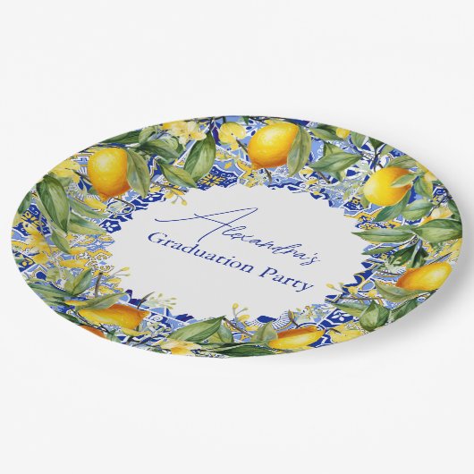 Blue tegels Lemons Afstuderen Papieren Bordje (Gekanteld)
