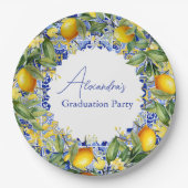 Blue tegels Lemons Afstuderen Papieren Bordje (Voorkant)