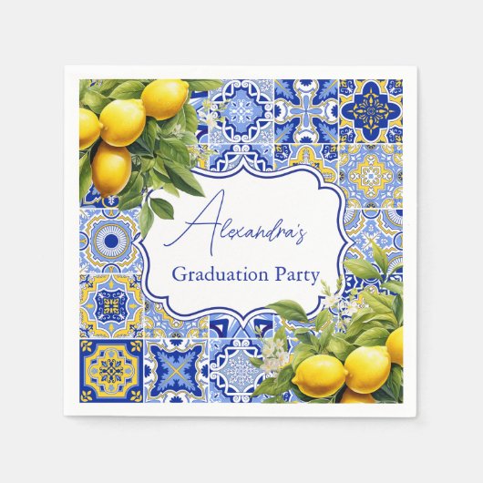 Blue tegels Lemons Afstuderen Servet (Voorkant)