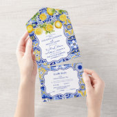 Blue tegels Lemons bruiloft All In One Uitnodiging (Afscheurbaar)