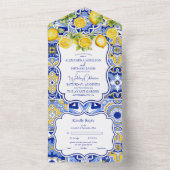 Blue tegels Lemons bruiloft All In One Uitnodiging (Binnen)