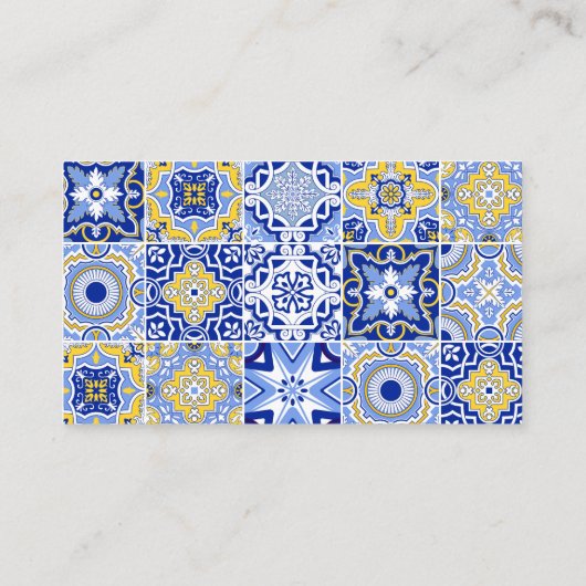 Blue tegels Lemons bruiloft Informatiekaartje (Achterkant)