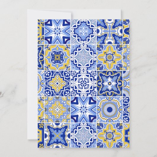 Blue tegels Lemons bruiloft Kaart (Achterkant)