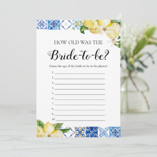 Blue Tegels Lemons Hoe oud was het bruidsspel Kaart (Staand voorkant)