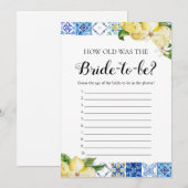 Blue Tegels Lemons Hoe oud was het bruidsspel Kaart (Voorkant / Achterkant)