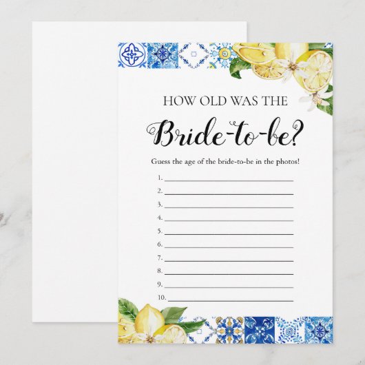 Blue Tegels Lemons Hoe oud was het bruidsspel Kaart (Voorkant / Achterkant)