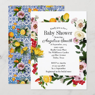 Blue tegels Mediterraan Patroon Baby shower Kaart