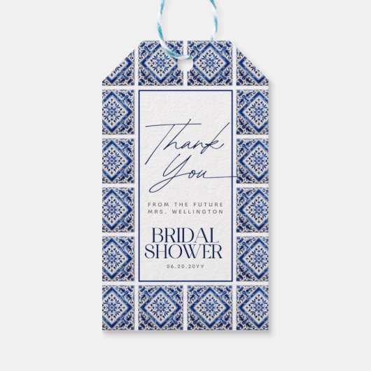 Blue Tegels Mediterraan Recept Kaart Vrijgezellenf Cadeaulabel (Achterkant)