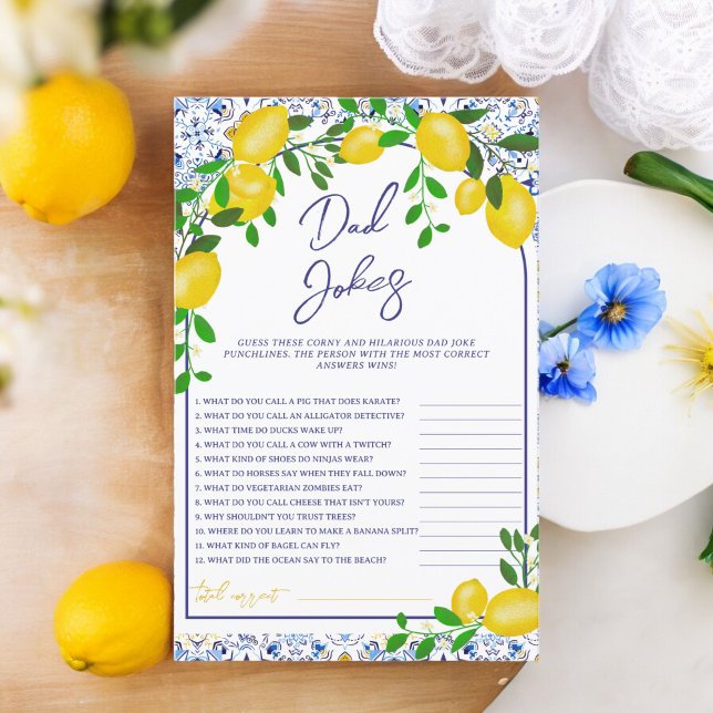 Blue tegels waterverf citroen baby shower spelletj (Blue tiles watercolor lemon baby shower games)