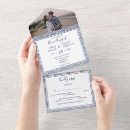 Blue tegels Wedding Invitation allemaal in één fot All In One Uitnodiging