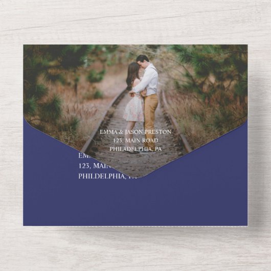 Blue tegels Wedding Invitation allemaal in één fot All In One Uitnodiging (Achterkant)