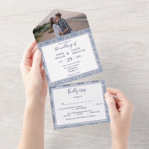 Blue tegels Wedding Invitation allemaal in één fot All In One Uitnodiging
