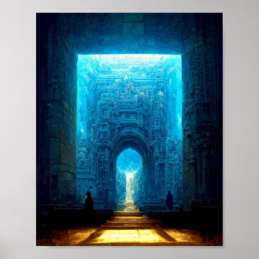 Blue Temple Fantasy Science Fiction Art Poster (Voorkant)