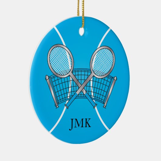 Blue Tennis Ball | Personaliseren Keramisch Ornament (Rechts)