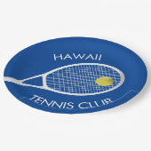 Blue  Tennis Club White Racket Papieren Bordje (Gekanteld)