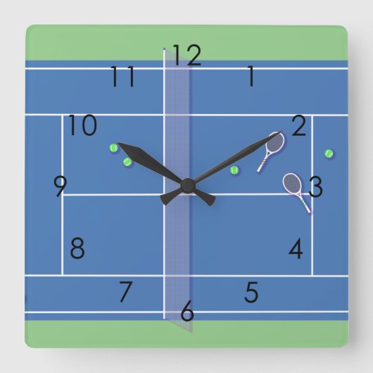 Blue Tennis Court Modern Tennis Player Vierkante Klok (Voorkant)