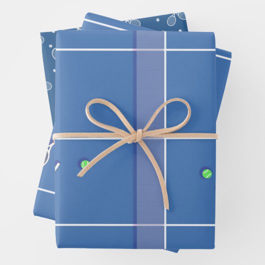 Blue Tennis Court Preppy Modern Tennis Player Inpakpapier Vel (In situ)