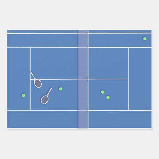 Blue Tennis Court Preppy Modern Tennis Player Inpakpapier Vel (Voorkant)